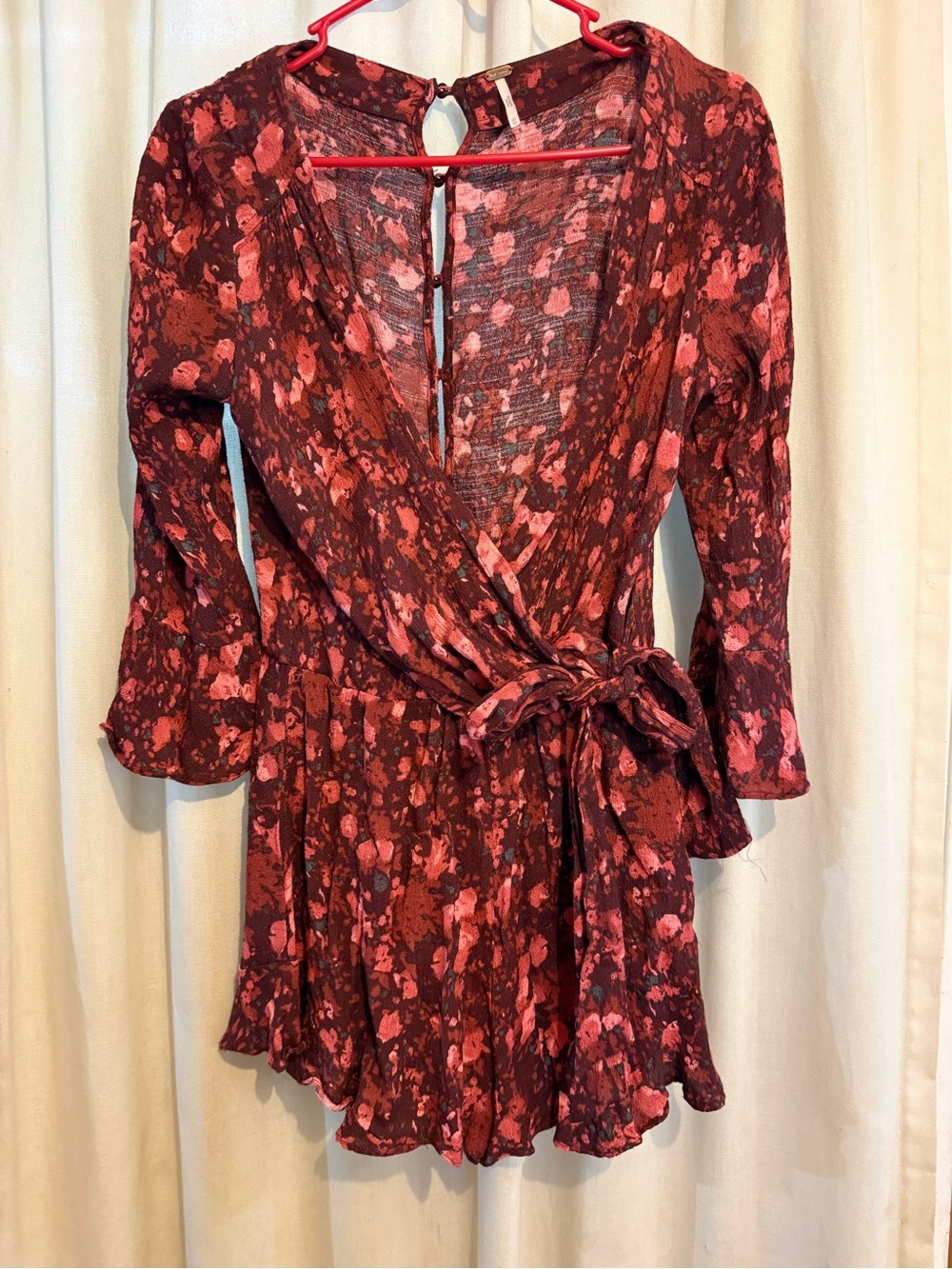 Free People Burgundy Pink Floral Shorts Romper